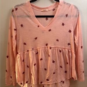 Miami Blush Long Sleeve Top with Burgundy Embroidery